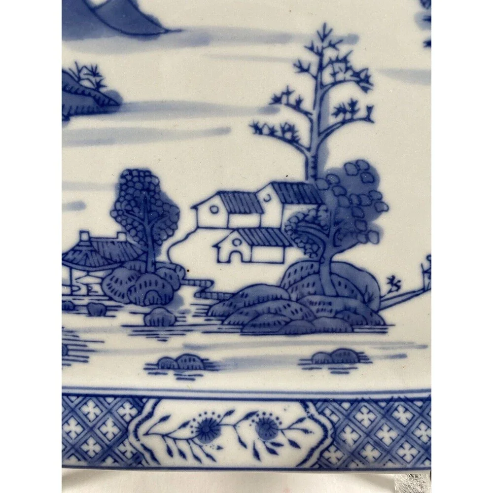 CHINESE Export Blue & White Canton Porcelain 11”* 7.25” Rectangle Platter #60